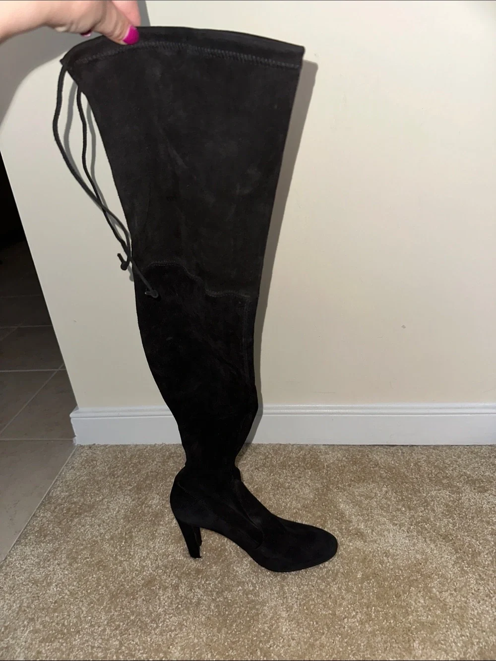 Women’s Stuart Weitzman Suede Black Over-the-Knee Heeled Boots
